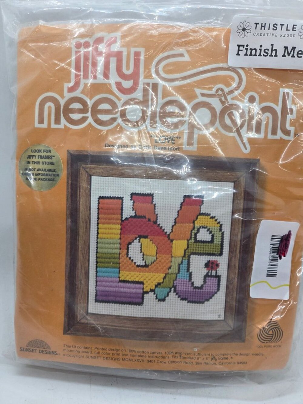 VTG Jiffy Needlepoint Kit "Love" Rainbow by Chris Davenport 1978 5x5 Retro hip - Picture 2 of 7